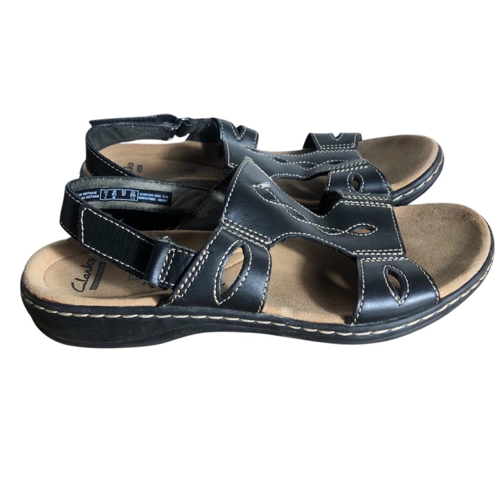 Clarks Soft Cushion black slingback faux leather sandals Sz 6.6M